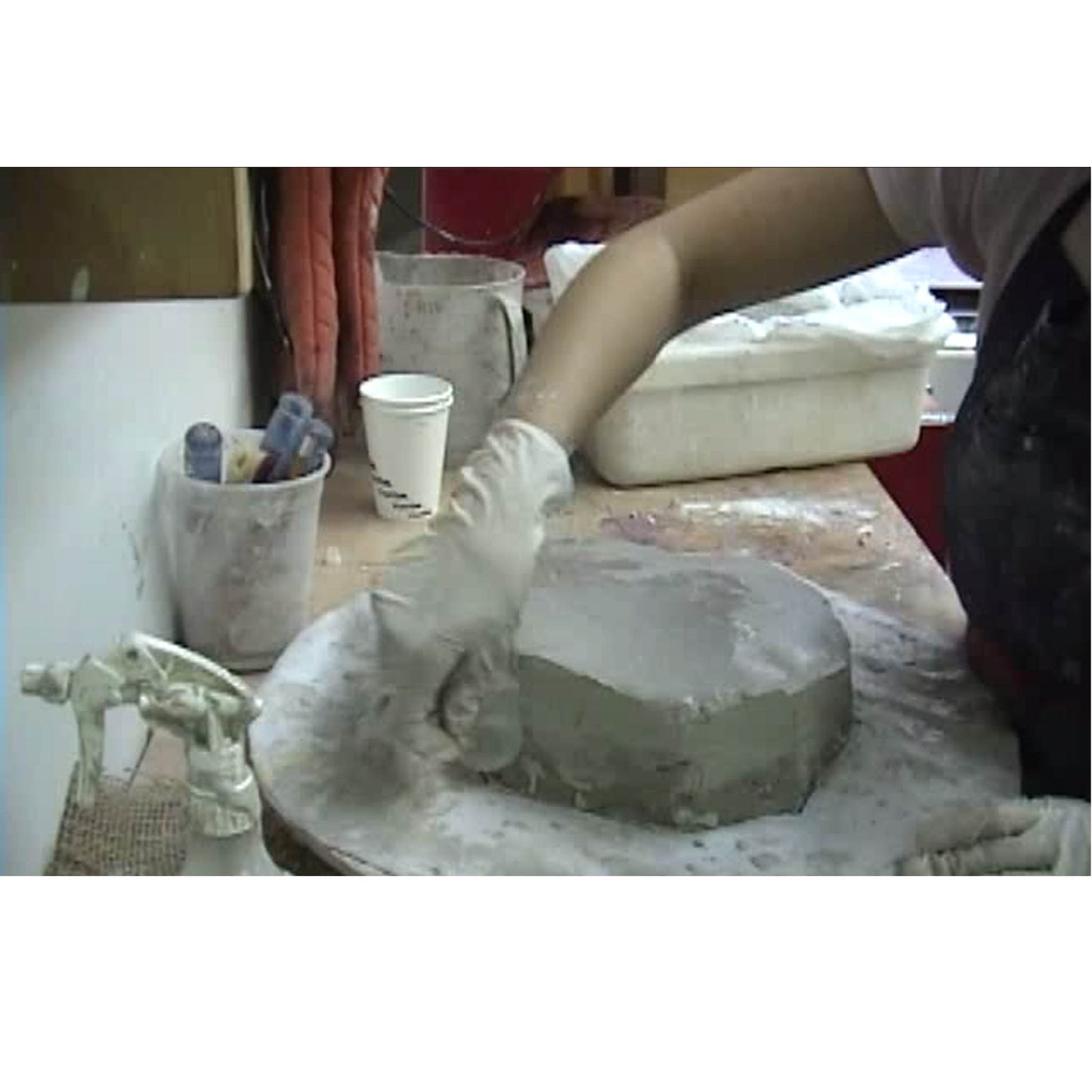 Kathi finishes the two part Ultracal 30 mold.