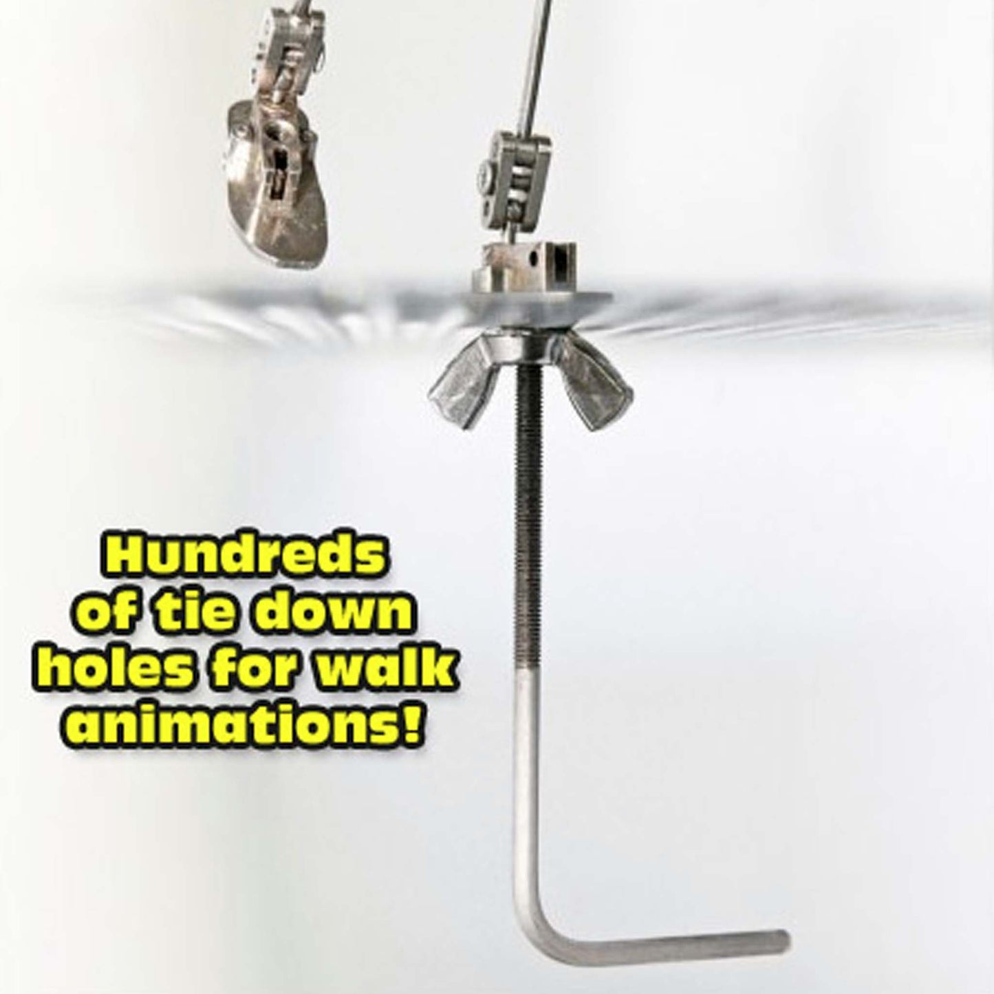 Demonstration of the ability for our AS armature kits to tie down to the surface of the stage with a threaded tie down