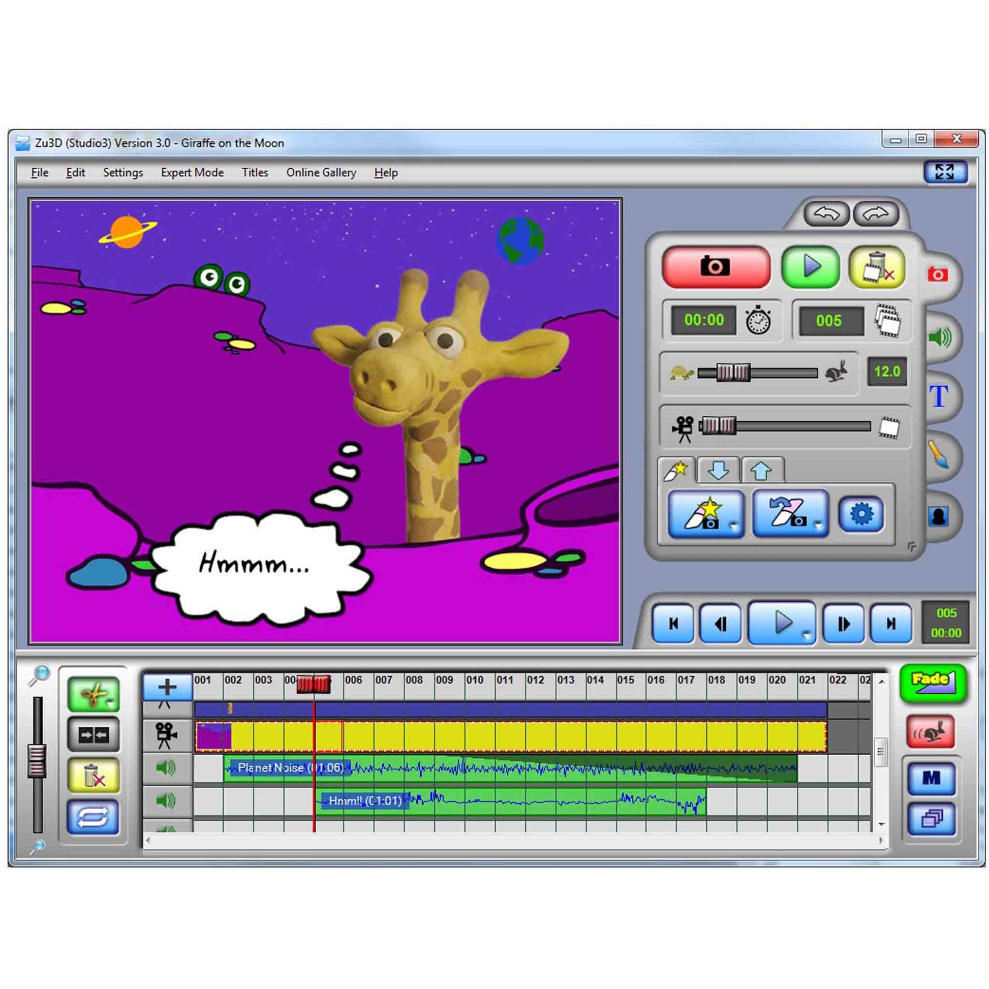 ZU3D Stop Motion Animation Capture Program PC Interface Screenshot