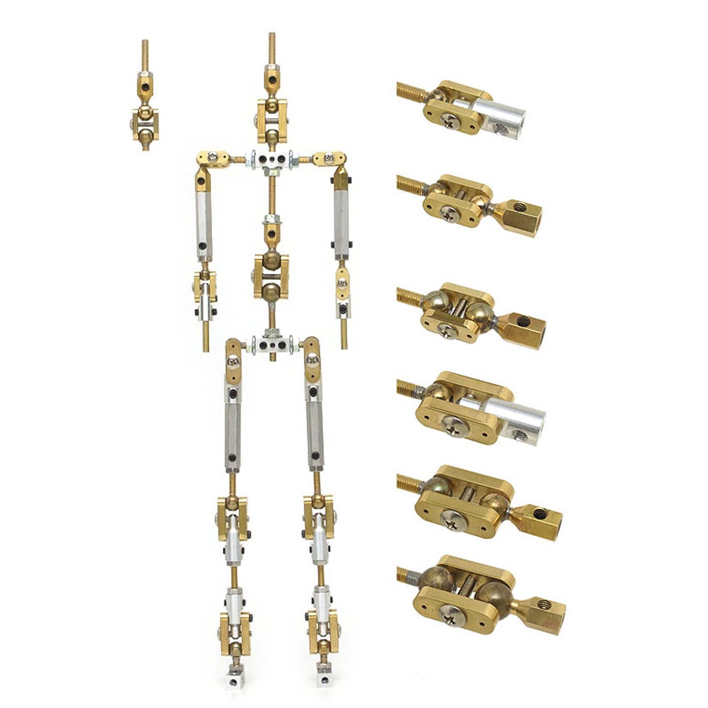 A fully assembled ArmaBenders 2 Armature Kit with the various joints shown on the right.
