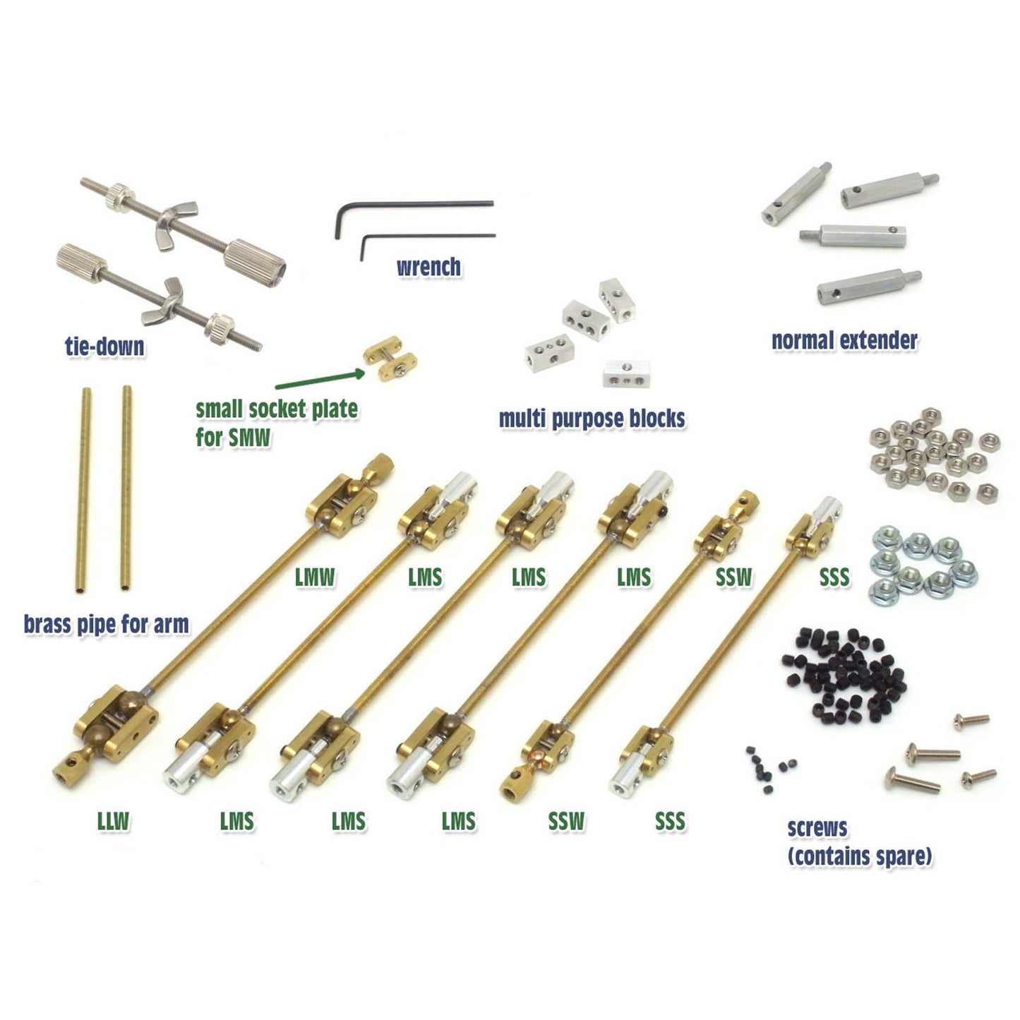 A parts and tool layout for the ArmaBenders 2 Armature Kit