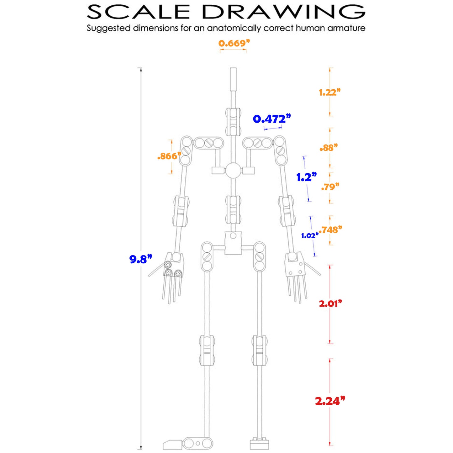 AS ProPlus Stop Motion Armature Kit Measurement Diagram
