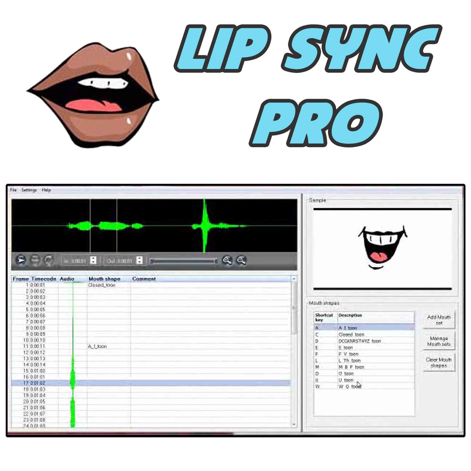Lip Sync Pro logo and PC computer interface