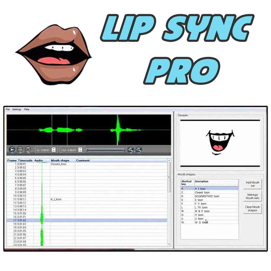 Lip Sync Pro logo and PC computer interface