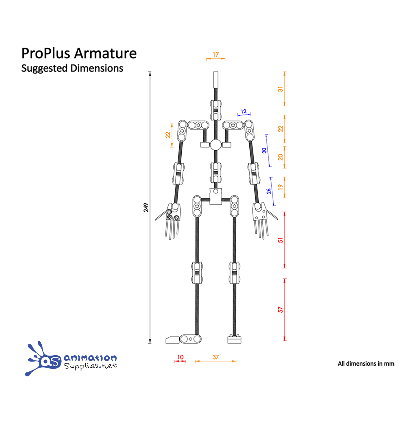 AS ProPlus Stop Motion Armature Kit Schematic