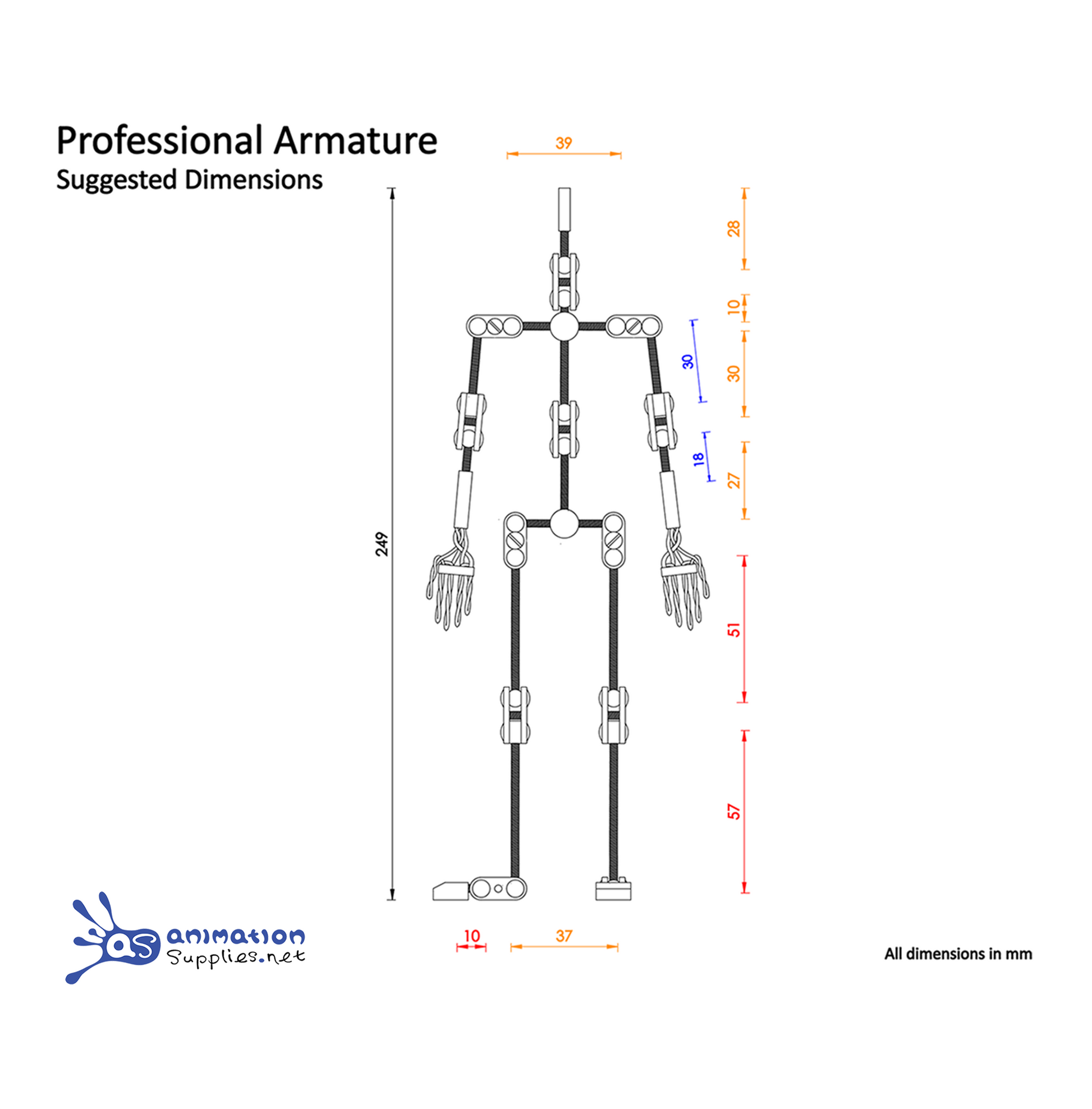 AS Professional Stop Motion Armature Kit Schematic