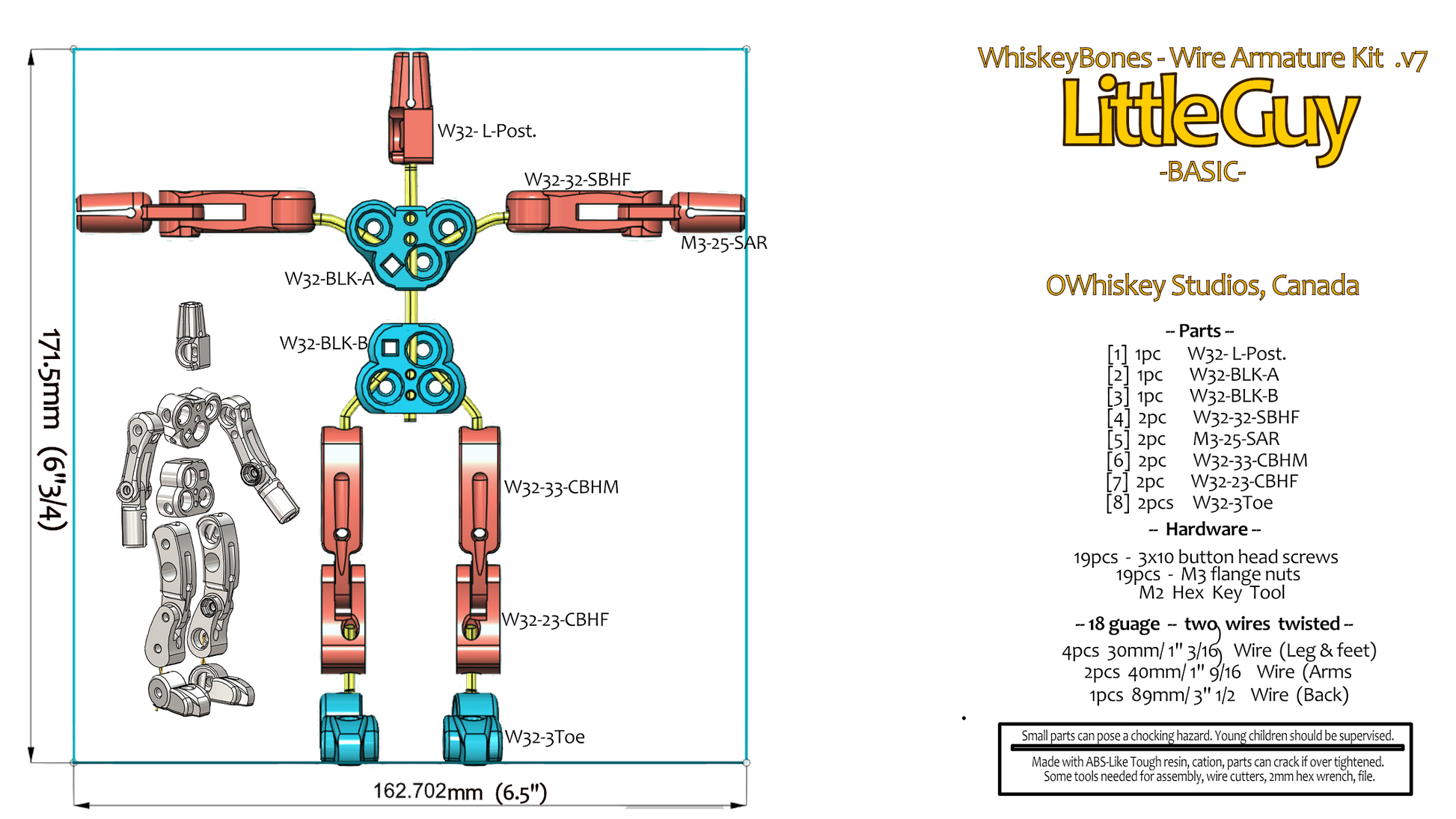 WhiskeyBones Little Guy Basic Armature Kit Diagram