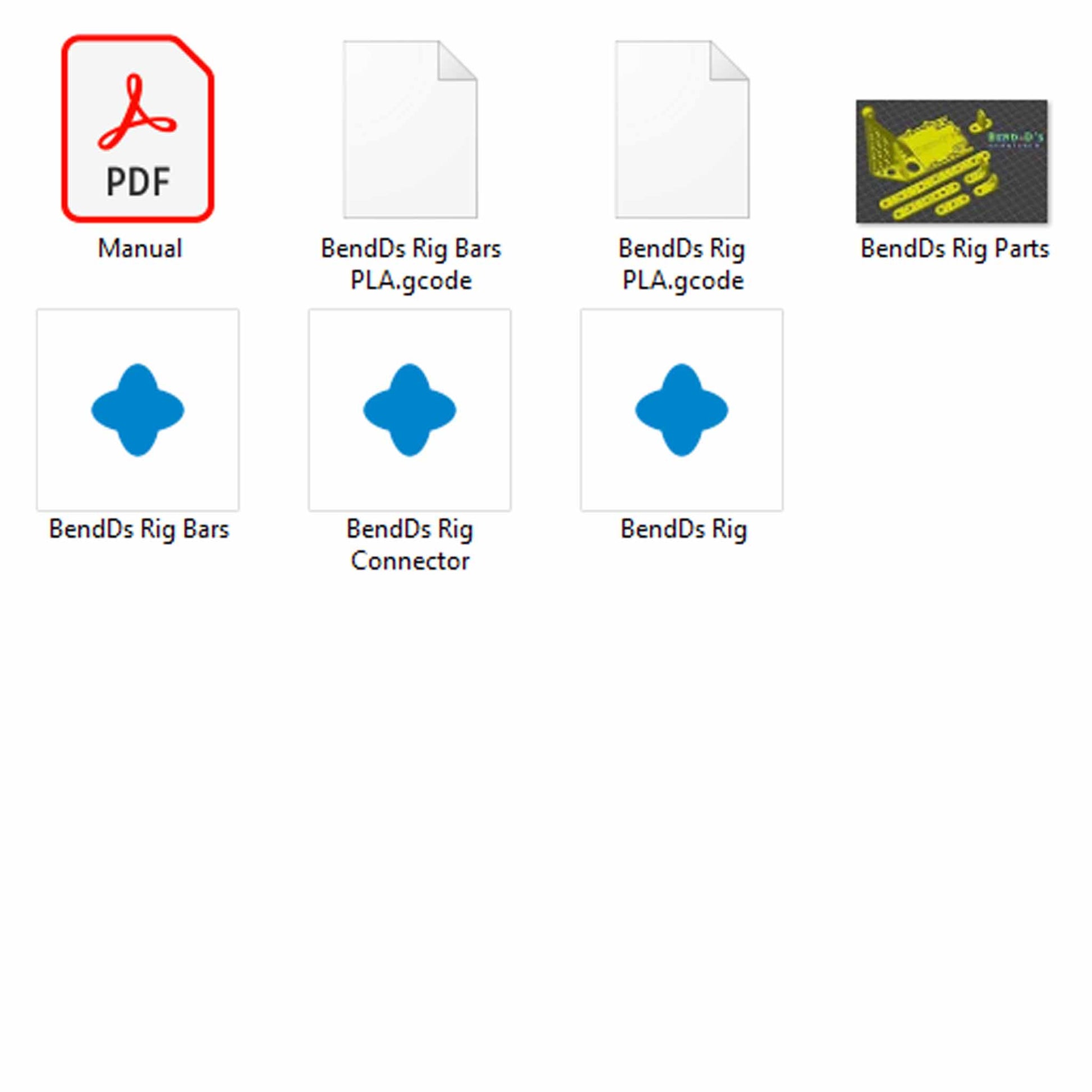 Bend-D's Flying Rig 3-D Gcode, STL and PDF files