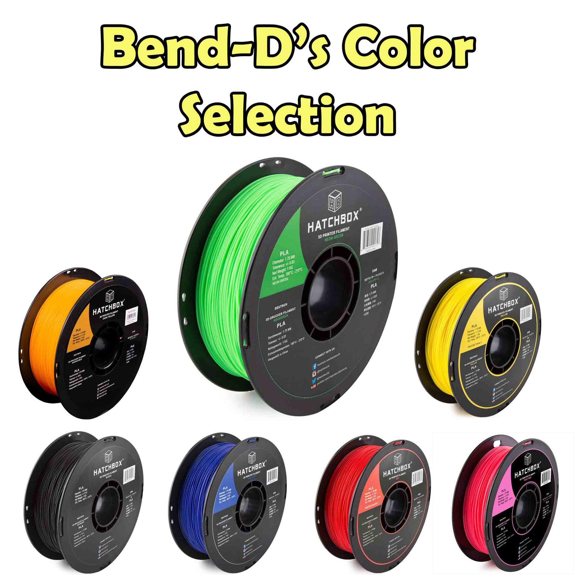Hatchbox PLA Filament Colors for our Bend-D's Kits