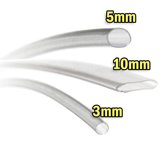 A 5, 10 and 3mm length of clear heat shrink tubing